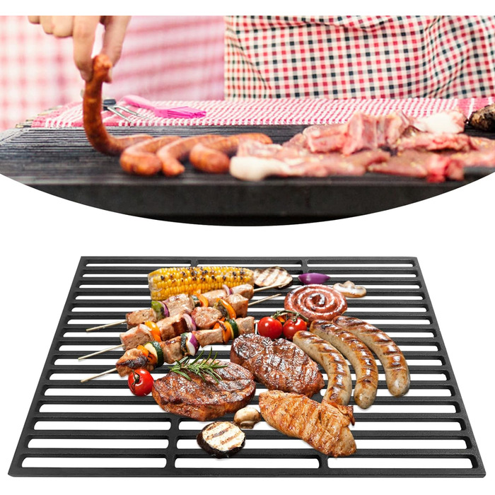 Гриль-решітка з чавуну 54x34 см прямокутна для BBQ, газового та вугільного гриля, плита-решітка для мангалу та каміна