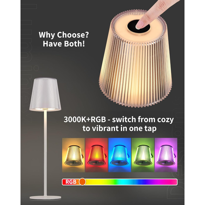 LED настільна лампа LuminexDesigns бездротова з акумулятором 5200mAh, диммер, IP54, для спальні, офісу, саду, білого кольору, 1 шт. (Сучасний, компактний)