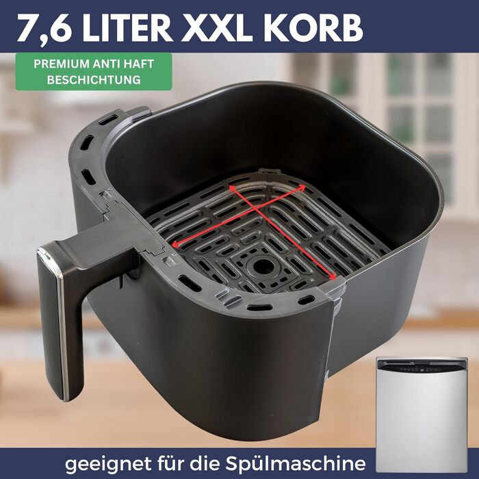 Аерофритюрниця з подвійною камерою Sommertal HF DUAL 900, 9 л, 2850 Вт, з функцією сушіння, сенсорним дисплеєм та 6 програмами, BPA-free