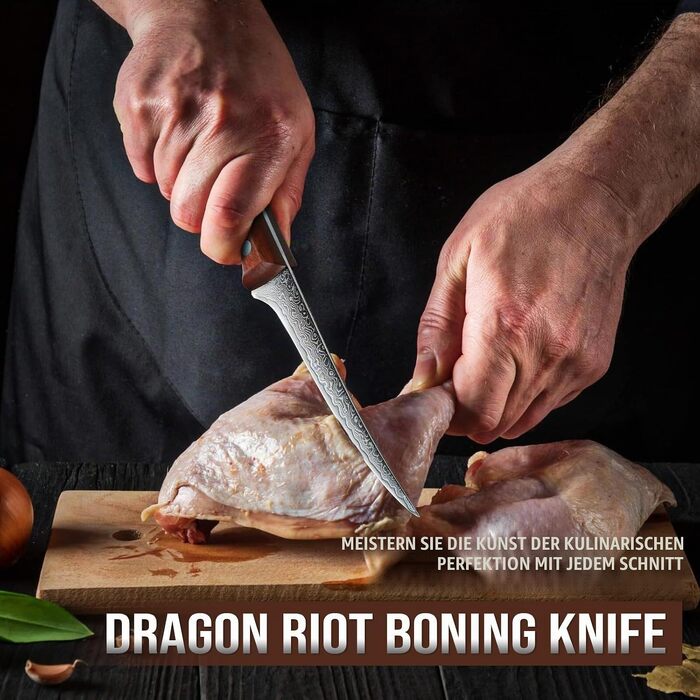 Кухонний ніж для м'яса DRAGON RIOT з дамаської сталі, японський надгострий ніж (15 см)