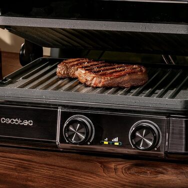Електричний контактний гриль Cecotec Rock'nGrill 2200 Dual, розкладний на 180°, 29x23 см, 2200 Вт