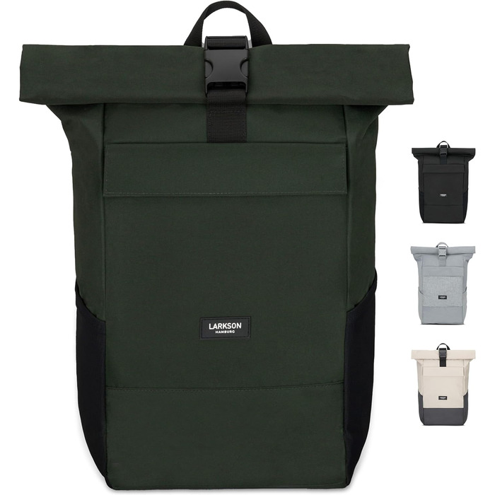 Рюкзак LARKSON Rolltop для жінок і чоловіків, водостійкий, з відділенням для ноутбука, для університету, роботи, подорожей і велосипеда, темно-зелений, універсальний розмір