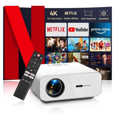 Smart-проектор Beamer 4K C12CNEW з автофокусом та автокоррекцією трапеції, Full HD 1080P, 28000 Люмен, WiFi, Bluetooth 5.2, для домашнього кінотеатру, сумісний з Netflix