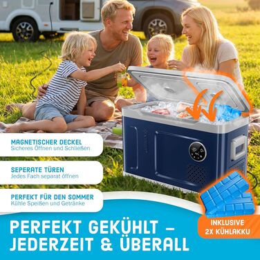 KESSER® Компресорний автомобільний холодильник-морозильник 2-в-1, 49л, -20°C, 12/24/230V, Navy Blue/Light Grey