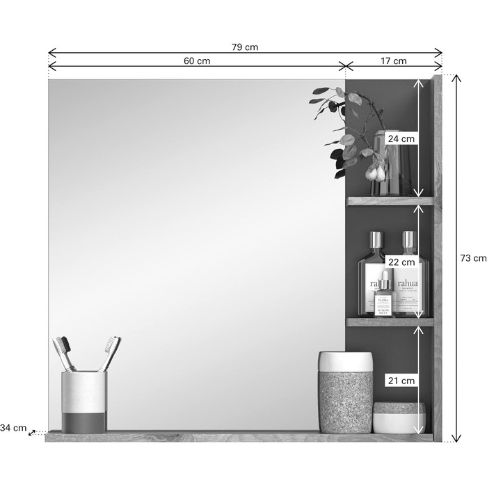Дзеркало для ванної xonox.home Mason з полицею, 79x73x14 см