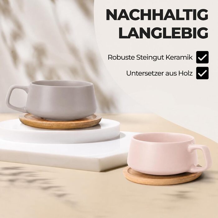 Набір керамічних чашок для капучино MIAMIO Luxe (4 шт по 280 мл), колір Cream Rose