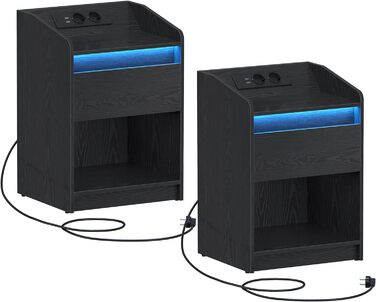 Hzuaneri приліжковий столик з LED-підсвіткою, зарядною станцією, USB-портами та розетками, 2 шухляди, білий, комплект 2 шт. для спальні та вітальні