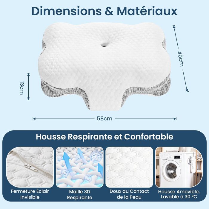 Подушка для шиї з піни Memory Foam, анатомічна для сну на боці, спині та животі, бежева