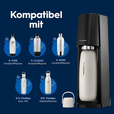 Сифон для газування води SodaStream TERRA Family Pack: 3 пляшки по 1л та циліндр CO2, чорний