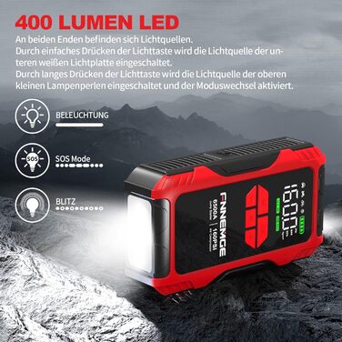 Пусковий пристрій (бустер) FNNEMGE 26800mAh 6500A з компресором 160PSI для авто (бензин та дизель до 10.0л), LCD-дисплей, LED-ліхтарик