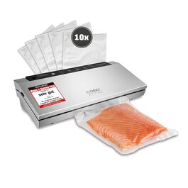 Вакууматор CASO GourmetVAC 280 з поршневим насосом (15л/хв), регулюванням сили вакууму та часу запаяння, комплект 10 пакетів 20x30 см