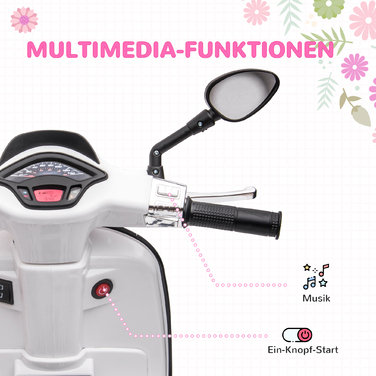 Дитячий електричний мотоцикл AIYAPLAY, дитячий мотоцикл 6 В з MP3, USB, FM-радіо, світлодіодна фара, дитячий автомобіль з тренувальними колесами, 3 км/год, для дітей 3-6 років, білий