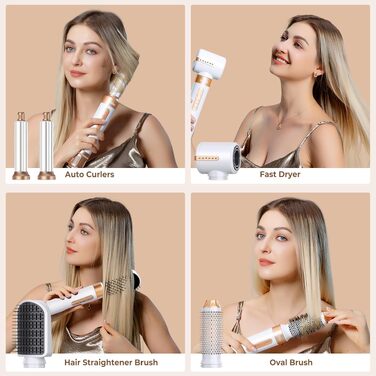 UKLISS Hairstyler 7 в 1: Професійний фен-щітка, стайлер для волосся, набір для укладки з повітряним обдувом 110 000 об/хв, білий
