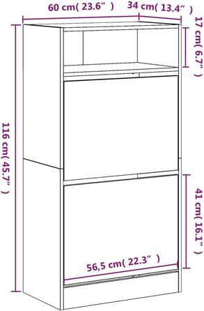 vidaXL Шафа для взуття чорна 60x34x116 см, ДСП