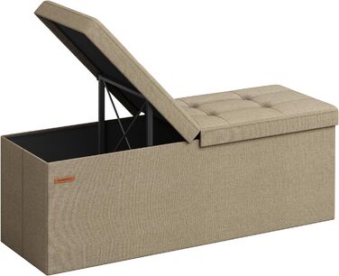 Складана банкетка SONGMICS з місцем для зберігання, 110×38×38 см, кришка на петлях, навантаження до 300 кг, для передпокою, вітальні, спальні, колір кемел