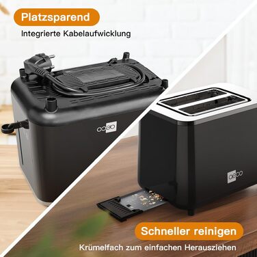Тостер aeco toastlab Elite 2-слотовий з підставкою для булочок, 6 рівнів підсмажування, 10 програм, 850 Вт, LCD-дисплей, функція підйому, розморожування, піддон для крихт (LED-Touch)