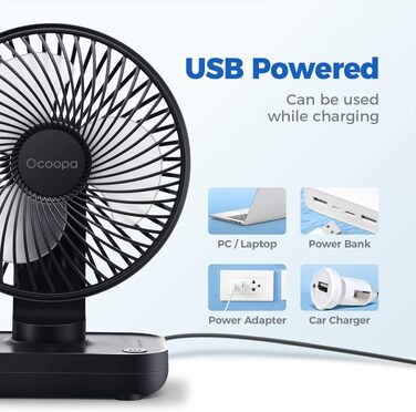 Вентилятор USB OCOOPA портативний - тихий, 4000mAh, 4 швидкості, для офісу, дому, чорний (темно-синій)