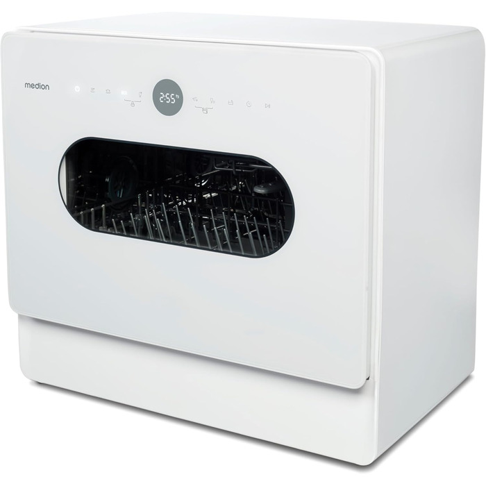 MINI посудомийна машина MEDION DWT51 (біла, зі скляними дверцятами, 5 комплектів посуду, таймер, без підключення до води)