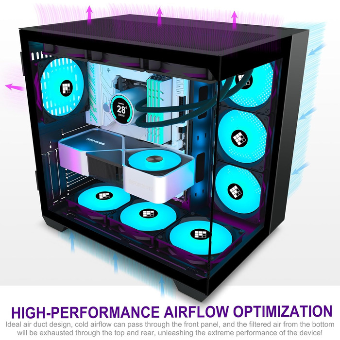 Ігровий корпус FOIFKIN F600 ATX Mid-Tower, 6 ARGB PWM вентиляторів, 270° панорамне скло, USB Type-C, чорний