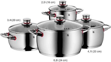 Набір каструль WMF Quality One 4 предмети, індукція, нержавіюча сталь, з кришками, без покриття, паровий отвір