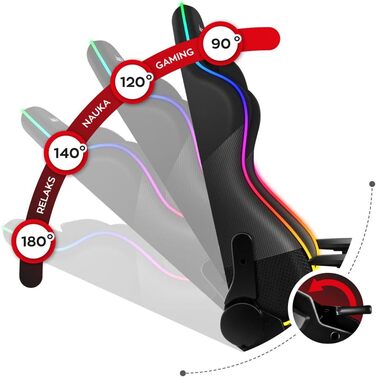Ігрове крісло Huzaro Force 6.2 Black RGB з LED підсвіткою, еко-шкіра, тканина, карбон, до 130 кг, регульована висота, підголівник, поперекова підтримка, ергономічне, чорне