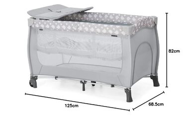 Дитяче туристичне ліжечко Hauck Sleep N Play Center Teddy Grey з люлькою для новонароджених, пеленатором, сумкою для транспортування, колесами, лазом, компактне складання, для малюків від народження до 15 кг