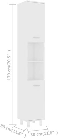Шафа для ванної vidaXL, 6 відділень, 2 дверцята, білий, 30x30x179 см, ДСП