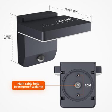 Світильник вуличний настінний K-Bright 20W з датчиком руху, антрацит RAL 7016, тепле біле світло 3000K, IP65 вологозахищений для балкона, саду та гаража