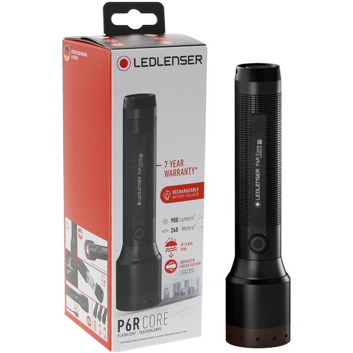 Ліхтарик Ledlenser P6R Core, 900 люмен, акумуляторний, LED, IP68, фокусування, 240 м, USB-зарядка