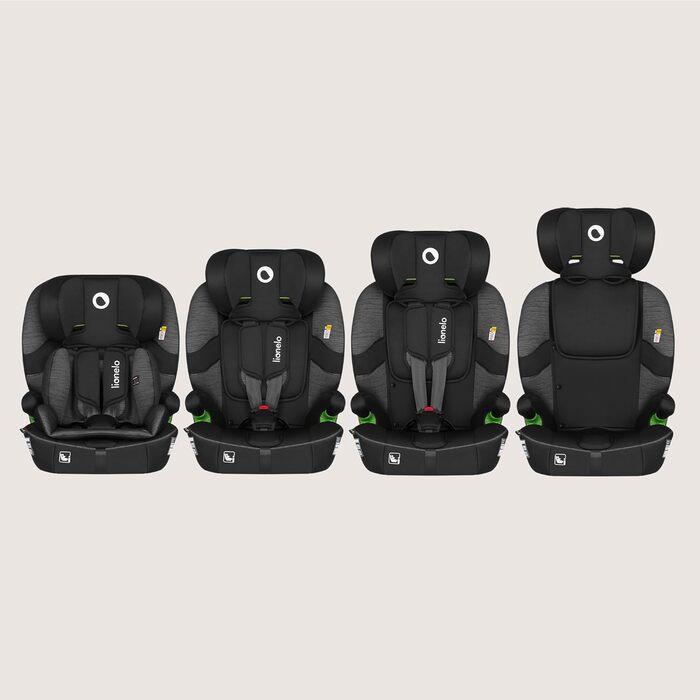 Автокрісло Lionelo Billy i-Size 76-150 см (15 міс - 12 років), ISOFIX, R129, чорно-сіре