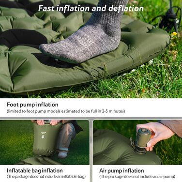 Надувний кемпінговий килимок Naturehike Ultralight з вбудованим насосом для походів та кемпінгу, армійський зелений, двопомісний