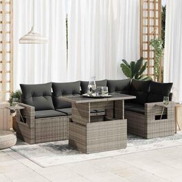 Комплект садових меблів Lounge Sofa на 6 місць, сірий поліротанг з подушками, набір м'яких меблів для тераси та саду