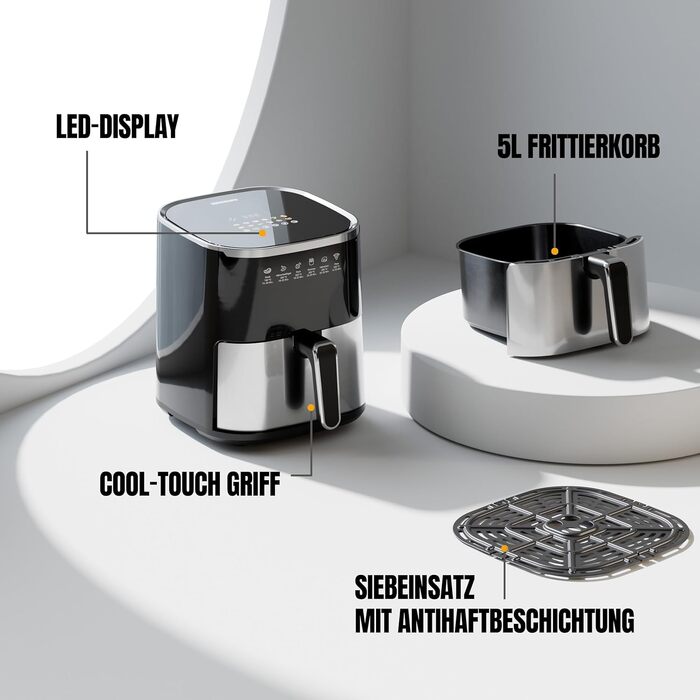 Аерофритюрниця HEINRICHS XXL 9L 10-в-1 з LED-дисплеєм та сенсорним керуванням, потужність 1800W, кошик, що миється в посудомийній машині