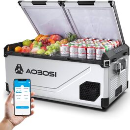 Автомобільний компресорний холодильник AAOBOSI з Wi-Fi, LED підсвіткою та колесами (-20°C/+20°C, 12/24V, 100-240V) для авто, кемпінгу, подорожей