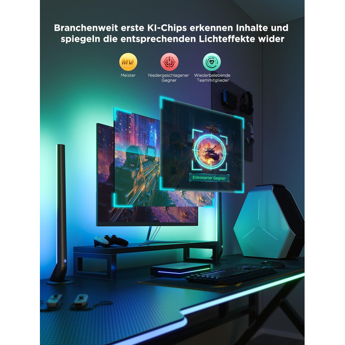 Комплект Govee HDMI 2.1 Sync Box 2 з LED-підсвіткою та Lightbar, AI синхронізація, підтримка 8K@60Hz, 4K@144Hz, VRR, ALLM, Matter та Alexa, підсвітка для моніторів 27-34 дюйми