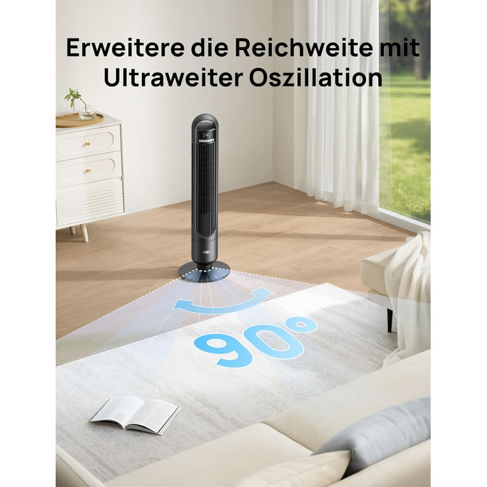 Вентилятор підлоговий DREO Smart Tower 91.5 см: тихий, з пультом, WiFi, Alexa/Google, 90° осциляція, 4 режими, таймер 8 год, для дому/офісу (чорний)