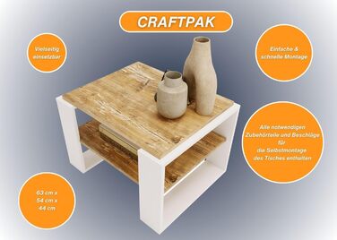 Журнальний стіл CraftPAK Kaja 63 з деревостружкового матеріалу, білий, сучасний стіл для вітальні з додатковою полицею