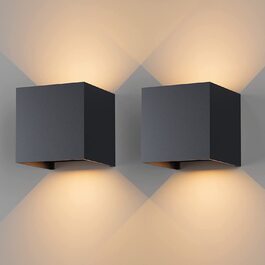 Klighten LED бра 12 Вт, настінні світильники для внутрішніх і зовнішніх робіт, регульований світловий потік вгору-вниз, тепле біле світло 3000K, IP65, антрацит RAL 7016, комплект 2 шт, для вітальні, спальні, балкона