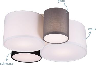 Сучасна стельова люстра Lightling 4-плафонна, матовий нікель, тканинні абажури білий/коричневий/чорний, 4xE27 макс. 40Вт, 47x51 см, висота 21,5 см, мультиколор