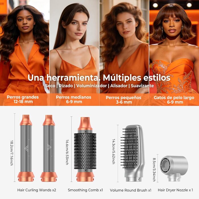 Hairstyler 5-в-1 з ефектом Coandă: Фен-щітка, автоматичний локон, об'єм та сушка (Помаранчевий)