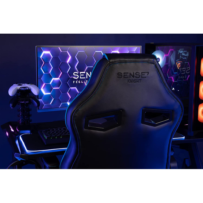Ігрове крісло SENSE7 Knight, ергономічне, PU-шкіра, регульовані підлокітники, лордозна підтримка, офісний комп'ютерний стілець до 120 кг, чорний-сірий