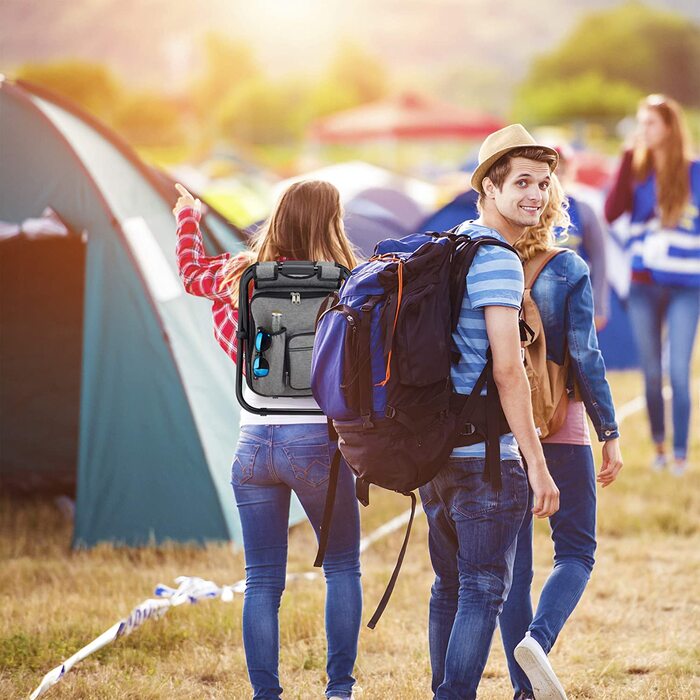 Складаний кемпінговий стілець-рюкзак Relaxdays з кишенею, легкий і міцний, поліестер, 43x35x29 см, сірий