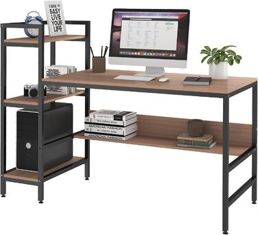 Комп'ютерний стіл Dripex з полицею, дерев'яний, для дому та офісу, стабільна конструкція, коричневий