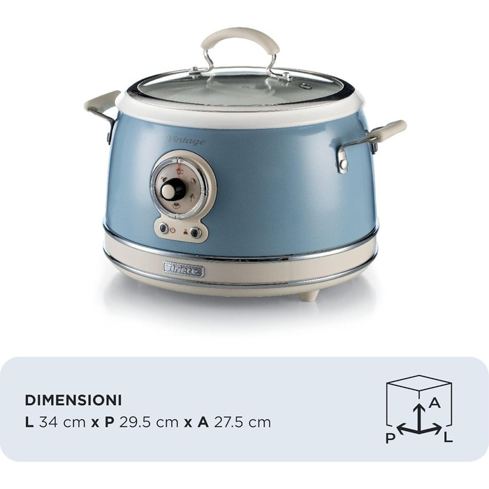 Мультиварка Ariete Vintage 2904 блакитна 3.5л для рису, приготування на пару, повільного приготування з керамічним антипригарним покриттям 650W