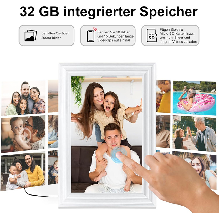Цифровий фоторамка Frameo 15.6 дюймів, 32 GB, FHD IPS сенсорний екран, Wi-Fi, чорно-білий