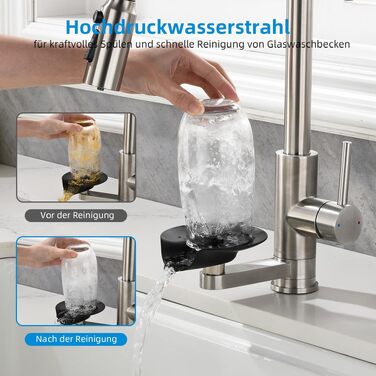 Змішувач для кухні Mynaiad висувний, подвійний вилив, поворот 360°, нержавіюча сталь 304 (срібло)