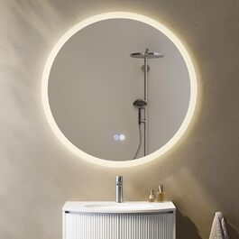Дзеркало для ванної кімнати HOROW Кругле з підсвіткою 80см LED, регульоване, антизапар, без рами, IP44, 80x80 см