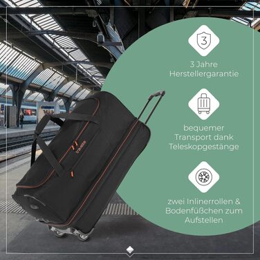 Дорожня сумка на колесах Travelite Basics Duffle L, 70 см, 98-119 л, чорно-помаранчева