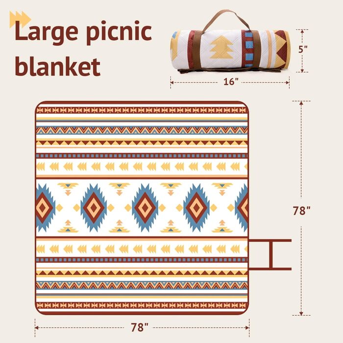 Пляжний килимок LARUTAN Boho 200x200 см, пікнікова ковдра з піску, портативна та вологостійка підстилка для кемпінгу, BBQ та подорожей (Бежевий)