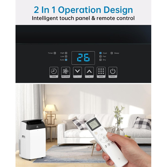 Мобільний кондиціонер Acekool 12000 BTU 4-в-1 з нічним режимом, енергокласу A, для кімнат до 51м²